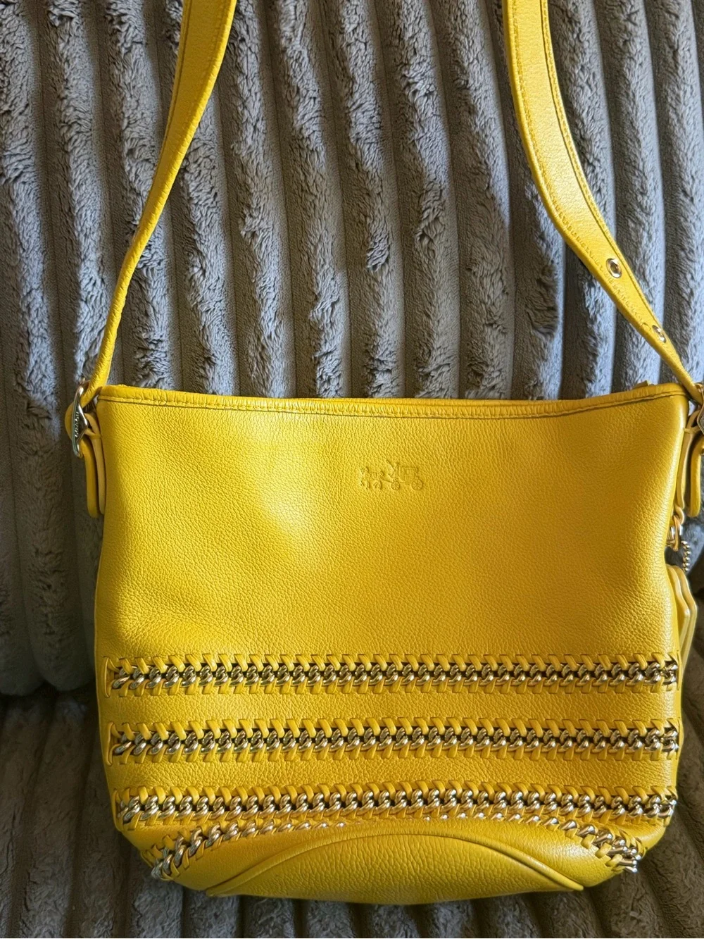 Coach Yellow Leather Shoulder Bag with Chain Trim